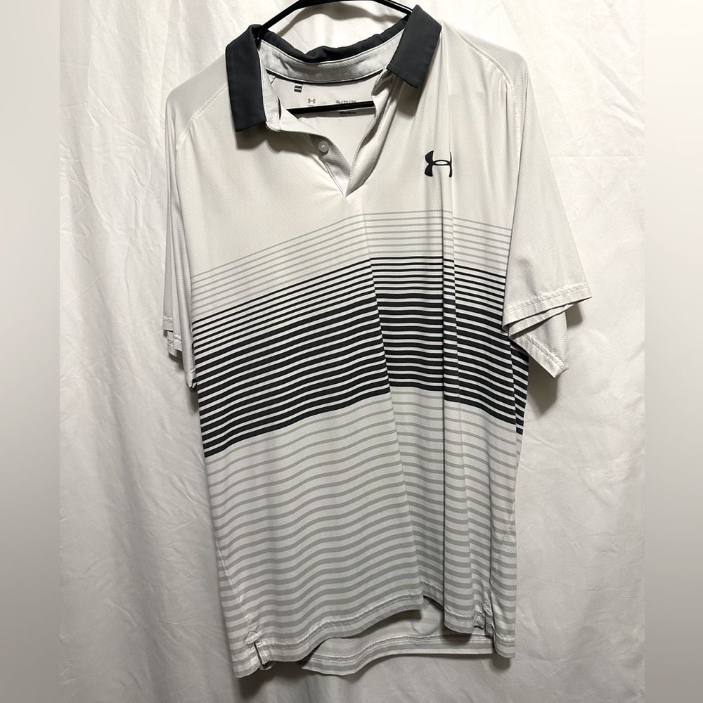 Under Armour Men's Black and Gray Striped Polo Shirt